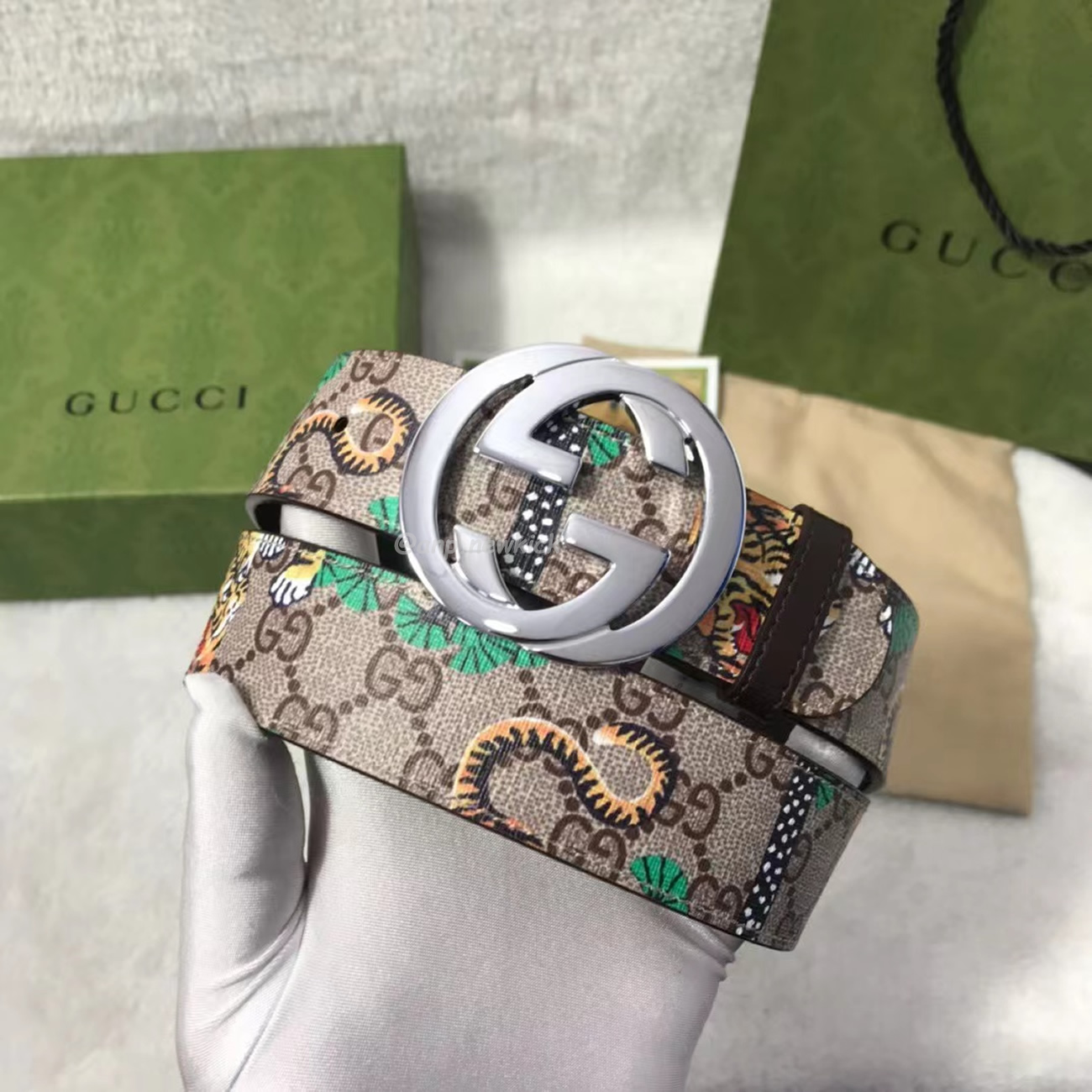 Gucci Interlocking G Belt Supreme Gg Bengal Beige Brown Multicolor (8) - newkick.org